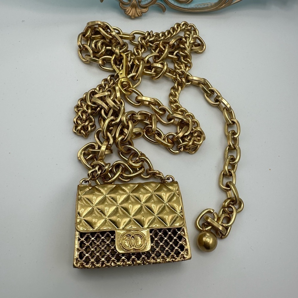 Mini Double Fashion Tassel Gold Chain Belt with mini Bag - Picture 10 of 16